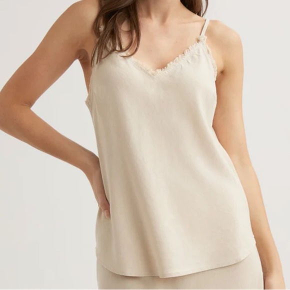 Bella Dahl Tops - Bella Dahl Frayed Edge Cami Tank Top Linen Sand Tencel Boho Medium